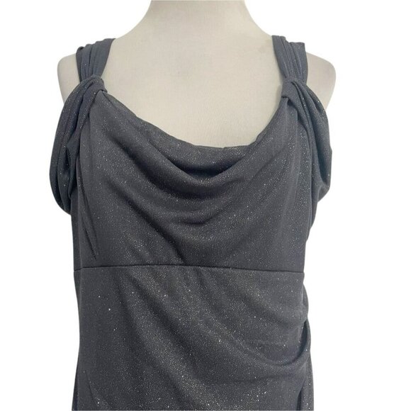Alex Evenings Size 16 Maxi Dress Sleeveless Gray Shimmer Wedding Party Ruched - Picture 2 of 11